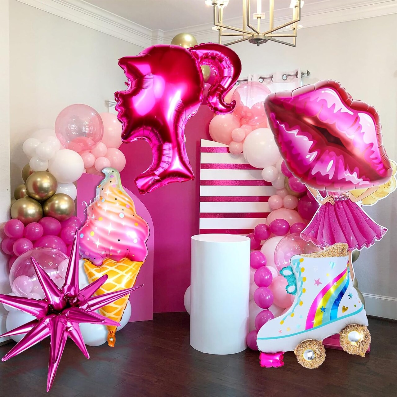 128 Pcs Pink Confetti Balloons, Huge Hot Pink Rose Gold Aluminum Foil Balloons for Girl Birthday, Baby Shower, Princess Doll Theme Party Decorations Supplies